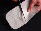 Close-up video of the FATLAB warming body patch interior showing powder technology and ingredient layers used for skin tightening toning and body care